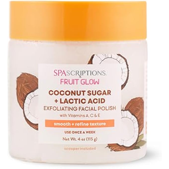 spascriptions FRUIT GLOW- COCONUT SUGAR + LACTIC ACID EXFOLIATING FACIAL POLISH WITH VITAMINS A, C & E 4 OZ - Image 1